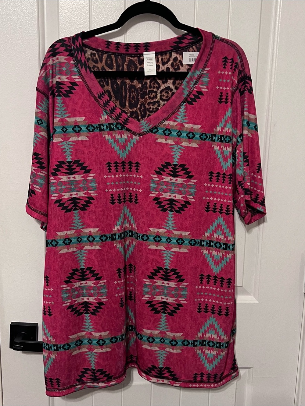 Sterling Kreek Pink Aztec/Leopard Reversible V-Neck 2X